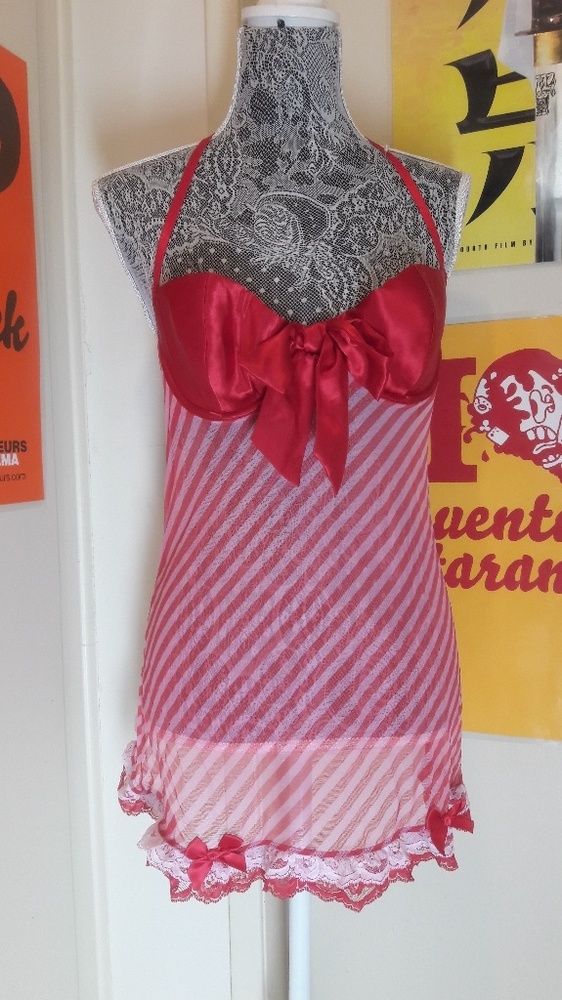 Fredericks babydoll Christmas red lingerie bow